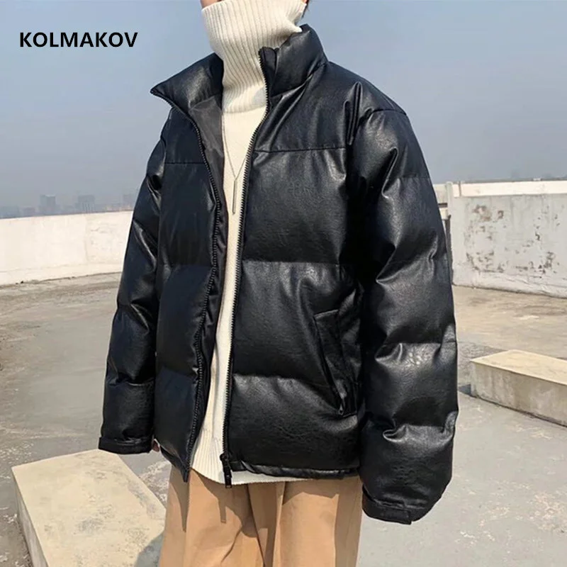 2024 Winter new arrival PU leather Parka Coat MenThick Warm Mens Overcoat Windproof Male Outerwear fashion Parkas M-5XL