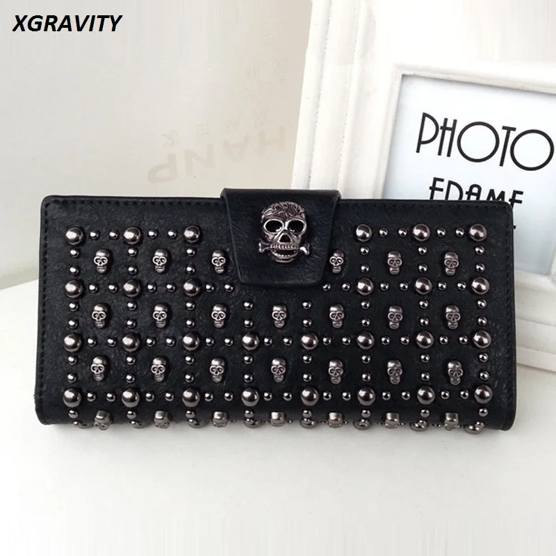 2024 Retro Rivets Men's Purse Women Wallets Coin Purses Long Wallet Skull Purses Man Hot Ghost Purse Card Holder Purse H041