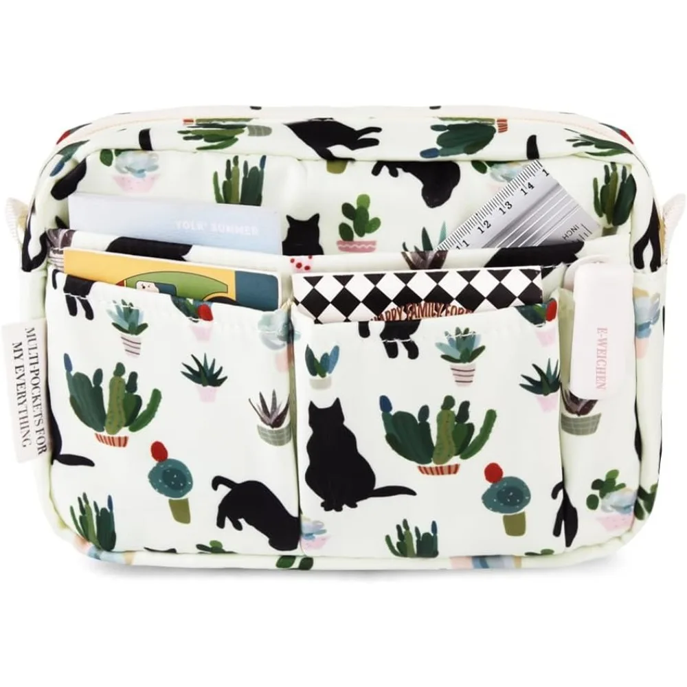 

E-WEICHEN Multiple Pockets Portfolio Organizer with Zippered, Makeup Bag Travel Essentials for Women, Simple Waterproof Statione