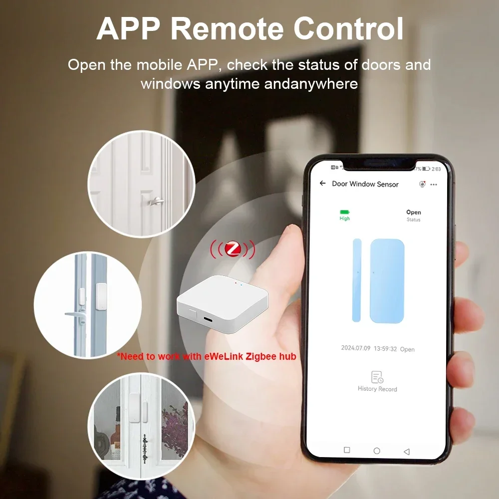 EWelink Zigbee sensore porta Smart Home sensore finestra funziona Home Assistant Zigbee 3.0 Gateway porta finestra sensore di allarme controllo APP