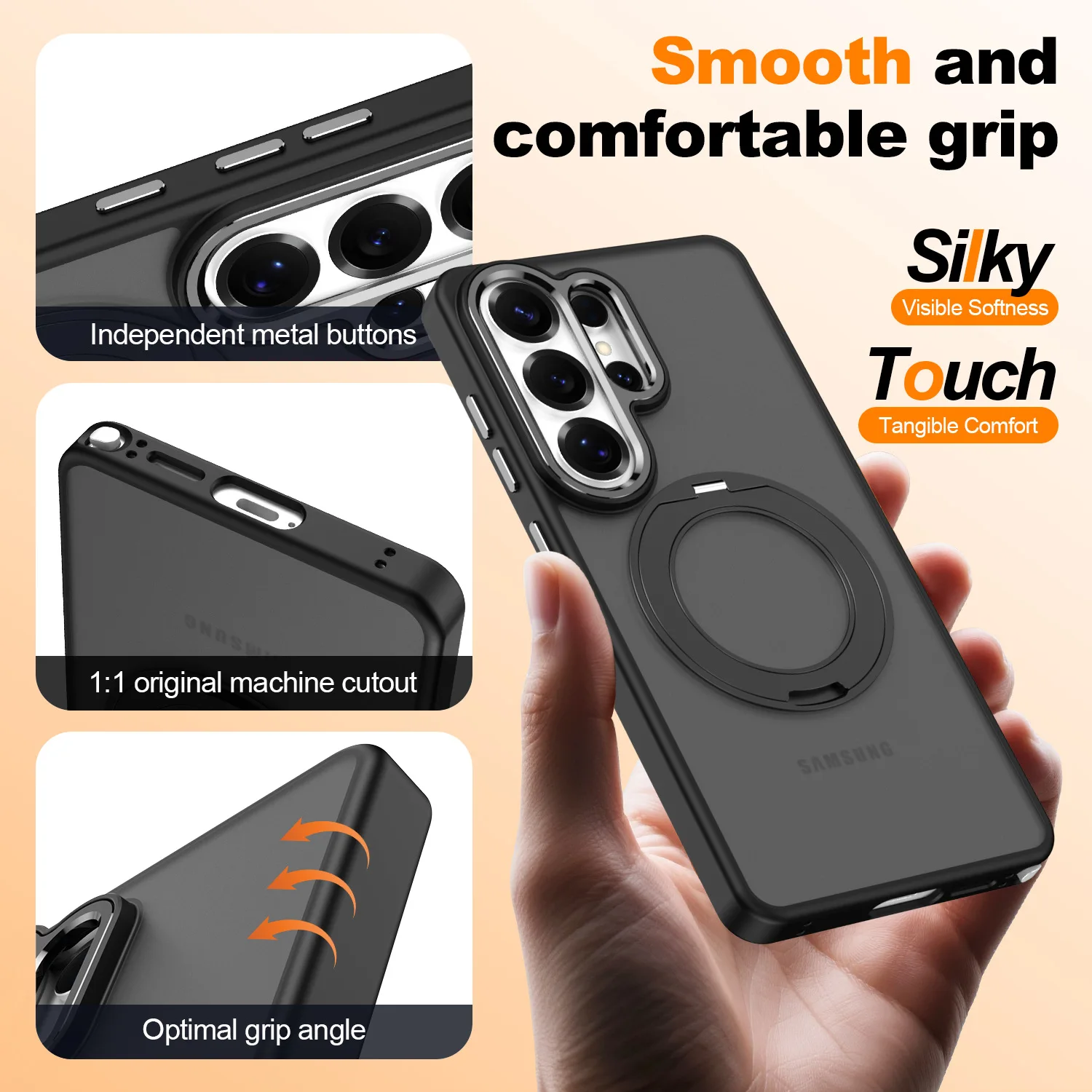 

case for Samsung S26 plus ultra Skin feel matte 360° rotating bracket magnetic suction wireless charging tough shell plain