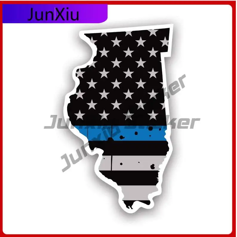 

Distressed Thin Blue Line Illinois State Shaped Subdued Us Flag Sticker Uv Protected Police Law Enforcement Il Car Sticker Vinyl