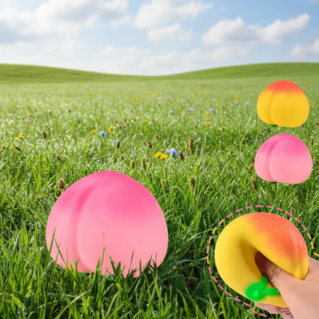 Pelota antiestrés con forma de melocotón, juguete de fruta realista, de rebote lento, relleno de harina, para niños y adultos.