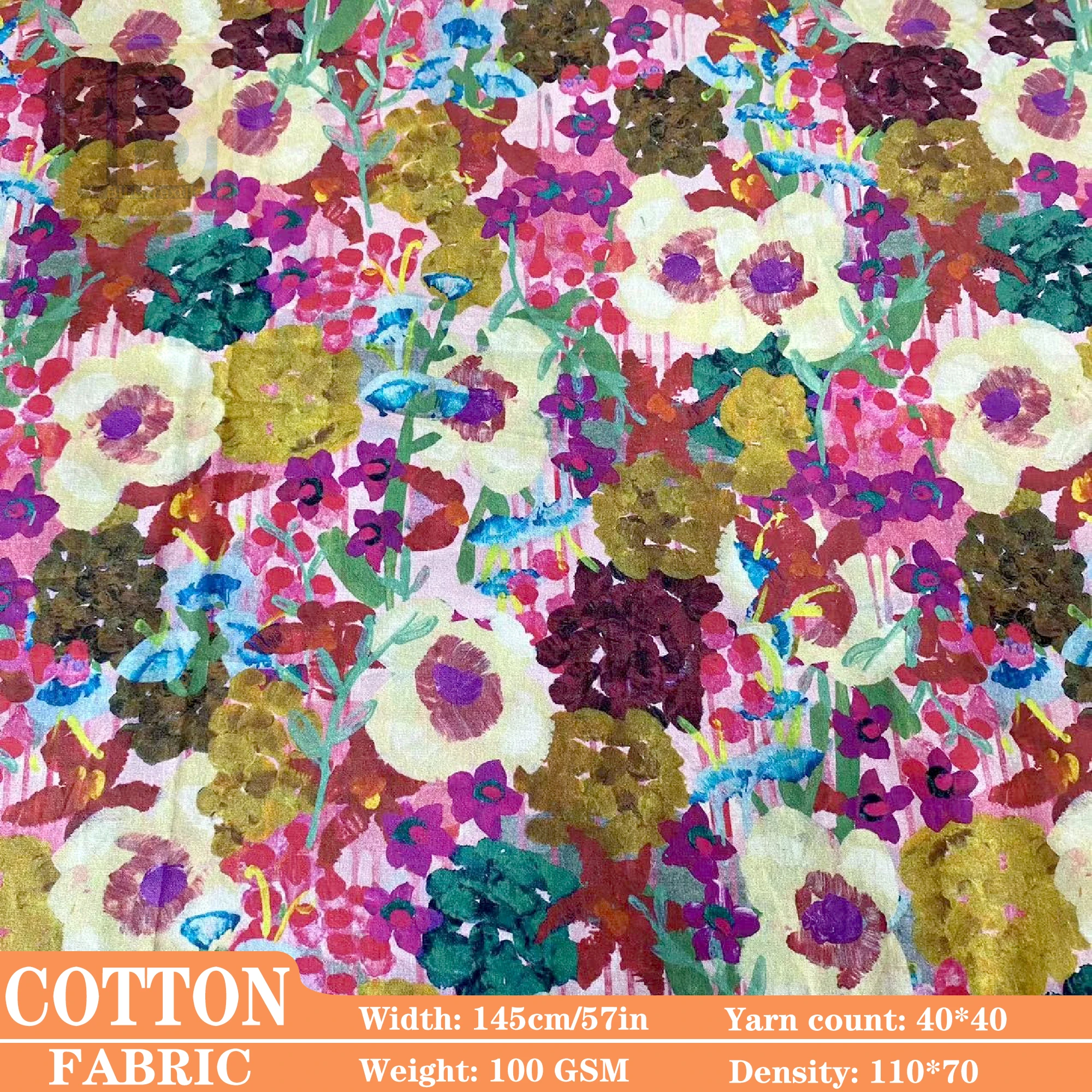 

Cotton Poplin Fabric，Liberty Style Floral for DIY Sewing Material,Dresses Clothing Designer Cloth (by Meter)