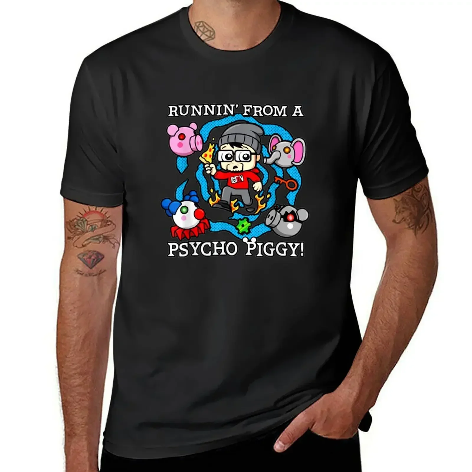 runnin' from a psycho piggy T-Shirt anime sweat heavyweights Aesthetic clothing t shirts for men graphic