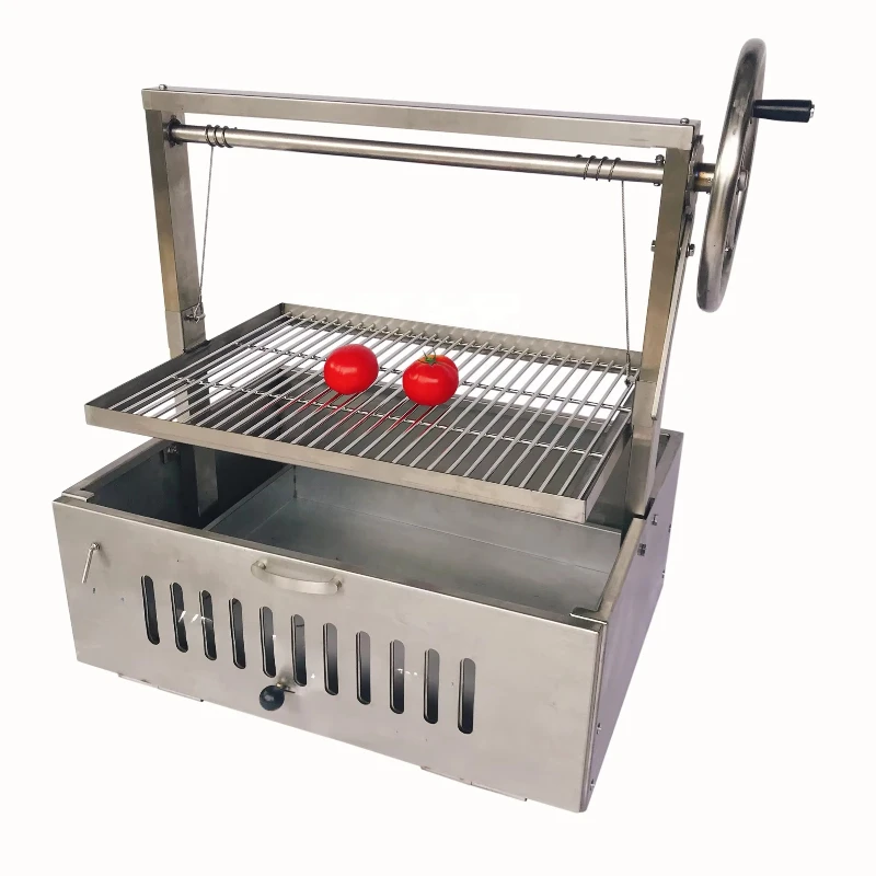 

Stainless steel countertop Argentine grill with removable round cooking grill