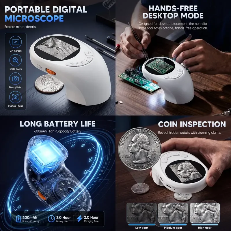 500X Magnifying Glass Multifunctional Optical Lens Portable Inspection Microscope Magnifier