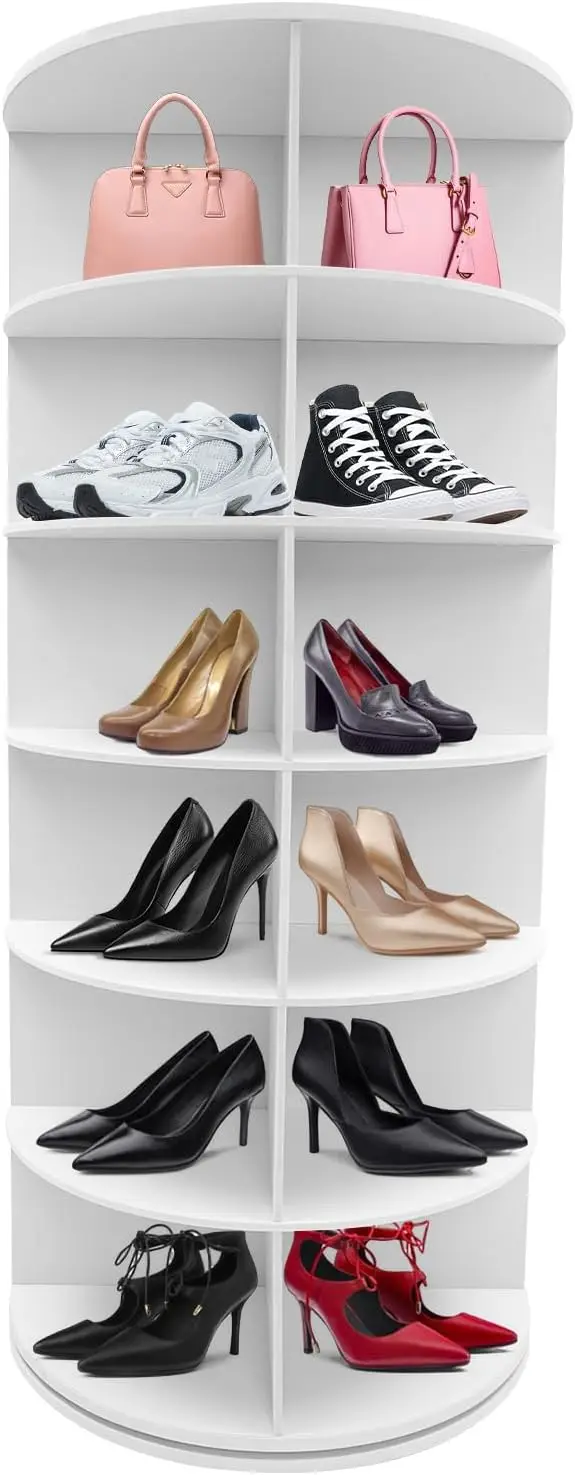 Rotating Shoe Shelf Tower White 6/7 Tier Shoe Cabinet Lazy Susan Round 360 Revolving Vertical Shoe Display Shelf Modern Shoes Or