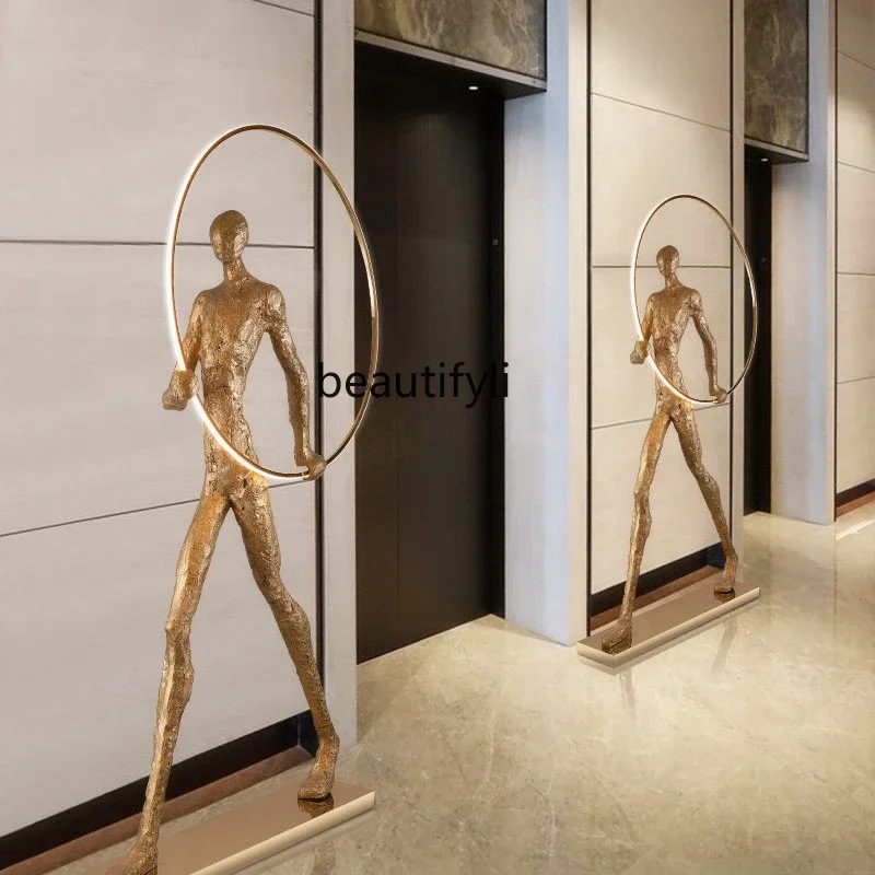 

LHY26ss Living room floor lamp gold ring crystal portrait lobby sculpture lamp exhibition hall lamp