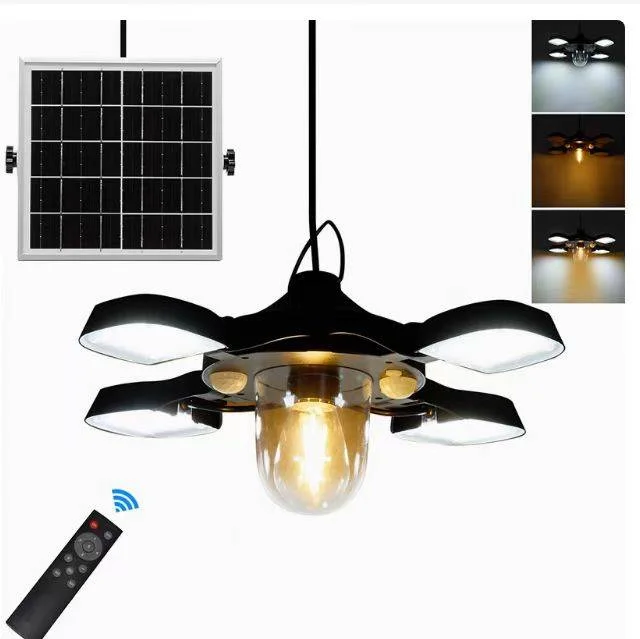 192LEDs Solar Powered Pendant Lamp PIR Motion Sensor Light 4-Panel Hanging Lamp with Light Bulb Garage Light