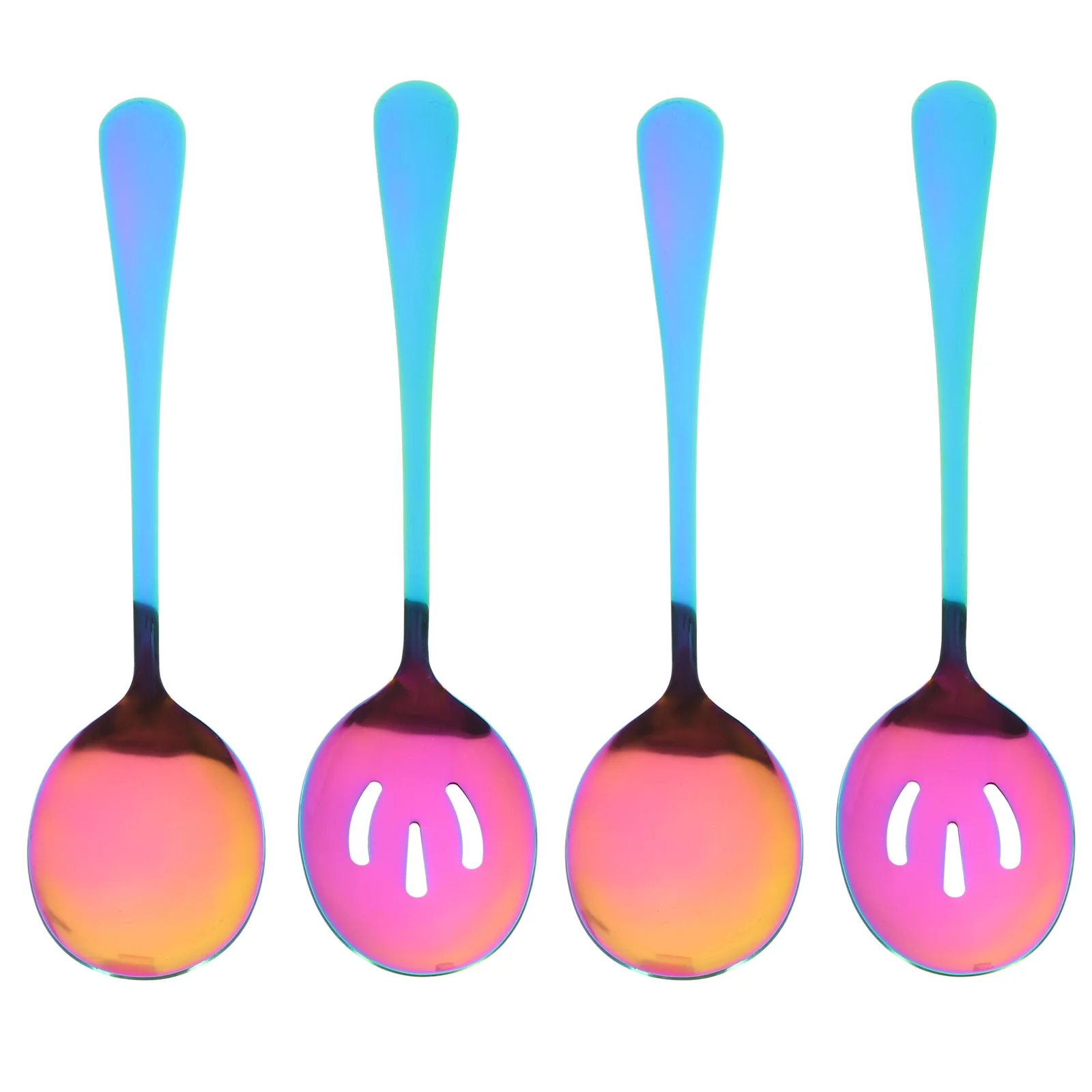 

4Pcs Stainless Steel Slotted Serving Spoon Set Ergonomic Kitchen Utensils Portable Reusable Daily Use Serving Utensils Household