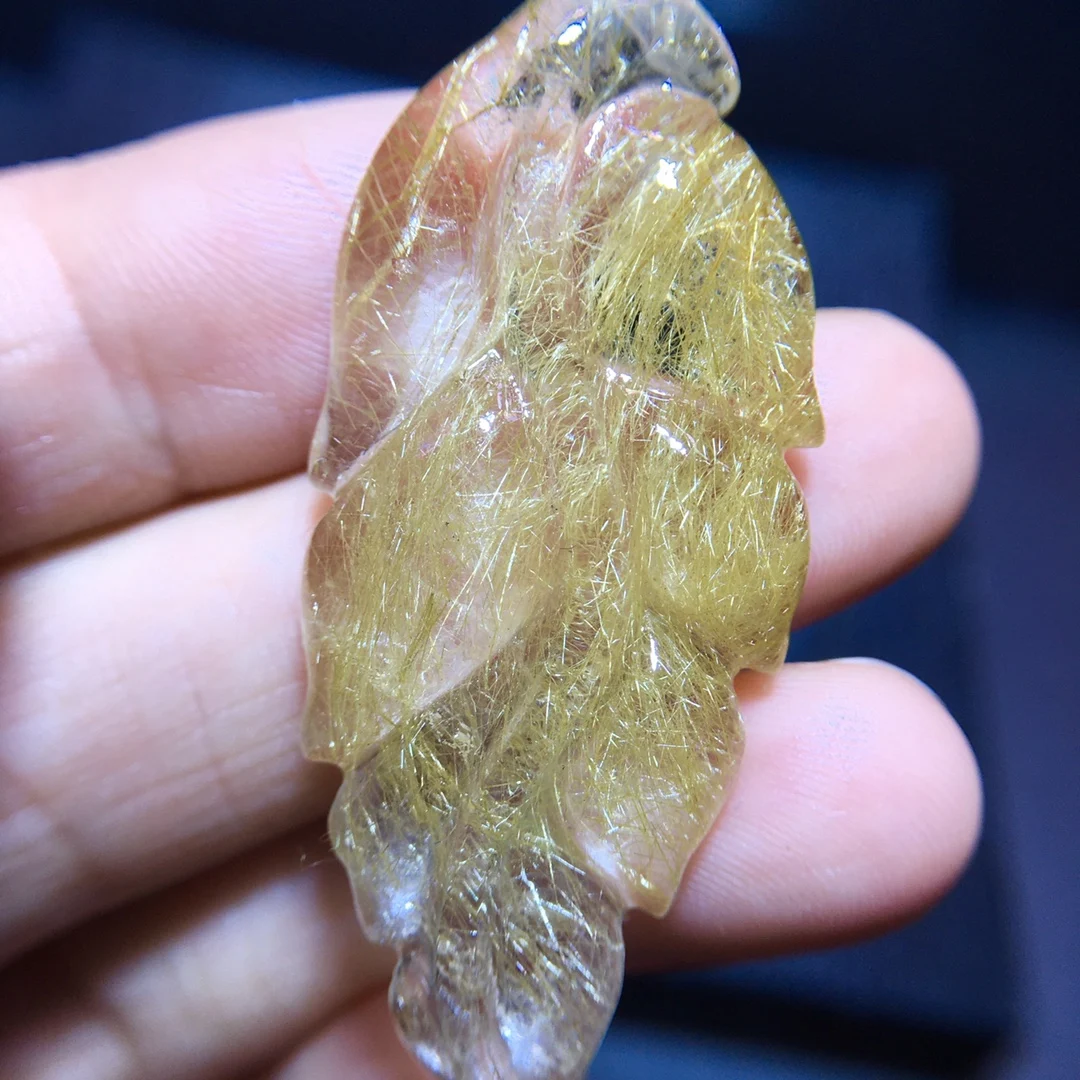 

Natural Gold Rutilated Quartz Pendant Leaf Rutilated Quartz Jewelry 45.1/20.8mm Men Women Brazil AAAAAAA