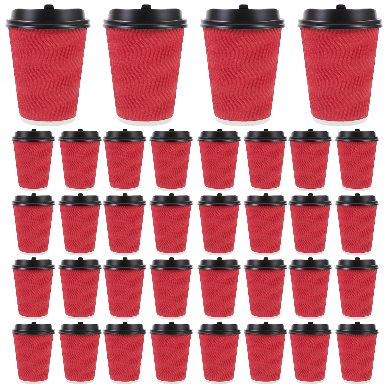 

50Pcs Corrugated Paper Coffee Cups Double Wall Insulation Disposable Takeaway Cups with Lid Heat Resistant Leak Proof for Cafe