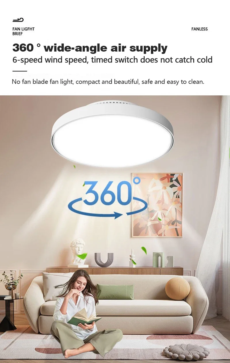 LED Ceiling Fan Lamp with Modern Bladeless Design Quiet Strong Wind Remote Control Adjustable Brightness Household Fan Light