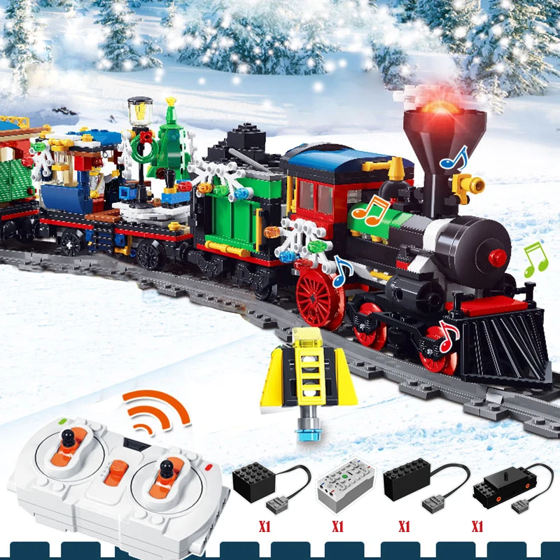 826 PCS Christmas Winter Holiday Train Set Railway Track Toys 2.4G RC Steam Train Building Blocks Bricks Toys for Kids Xmas Gift