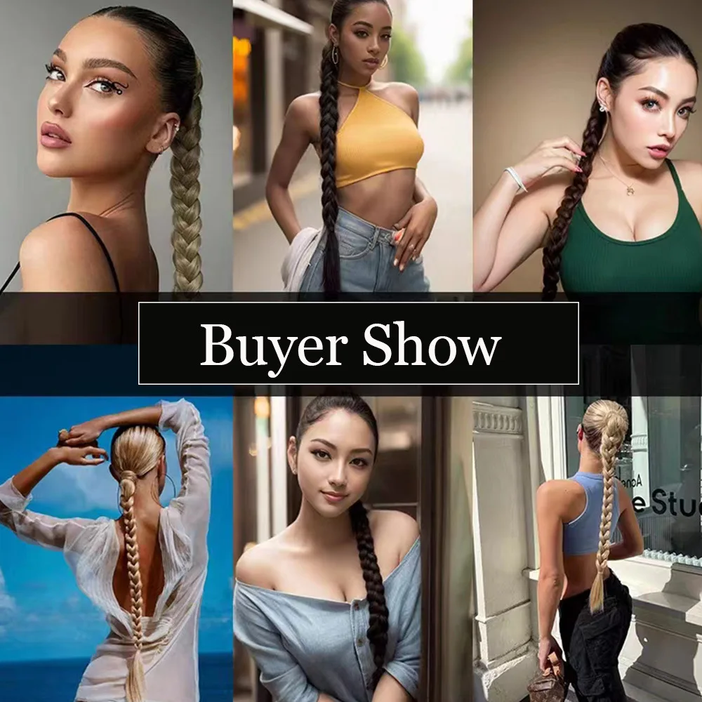 Ponytail Extensions Synthetic Boxing Braids Wrap Around Chignon Tail With Rubber Band Hair Ring 26 Inch Brown Ombre Braid DIY