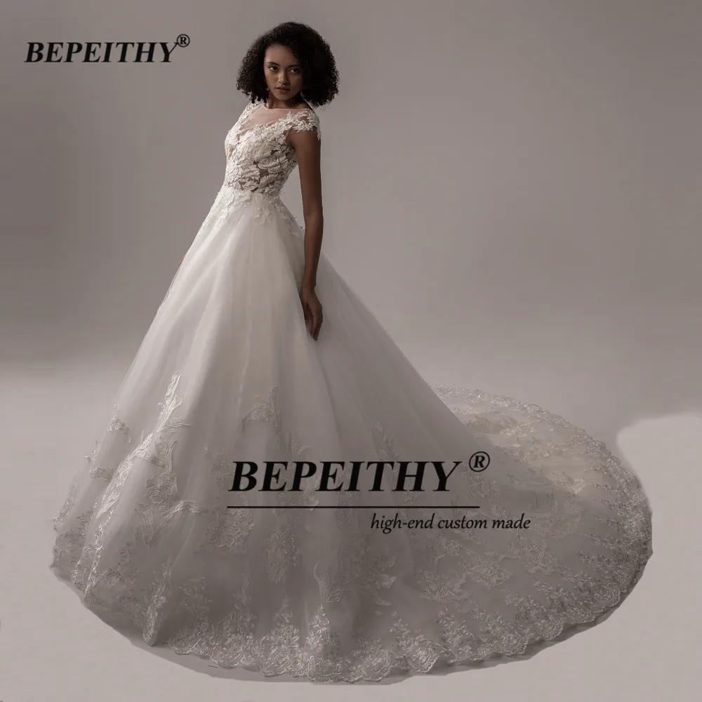 BEPEITHY-Robe de Mariée Trapèze en Dentelle pour Femme, Col Rond, Vintage, Ivoire, Patients, Quelle que soit la Personnalisation Haut de Gamme