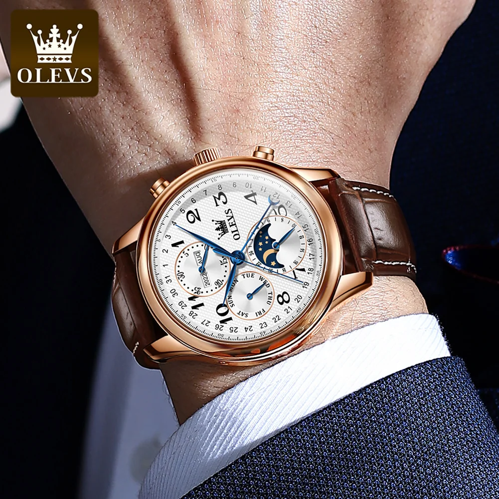 OLEVS 6667 Original Brand Men's Watch Number Dial Multi-functional Waterproof Luminous Automatic Mechanical Man Watch