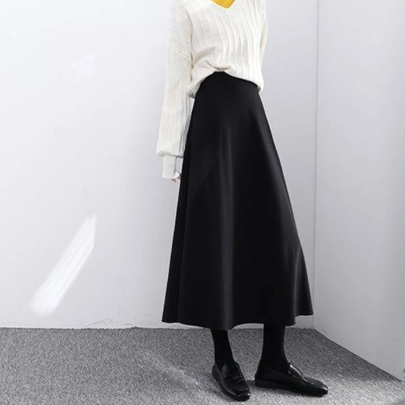 Zwarte Rokken Vrouwen A-lijn Hoge Taille Temper Faldas Largas Koreaanse Mode Dames Elegant Gewoon S-4XL Losse Vintage All-Match
