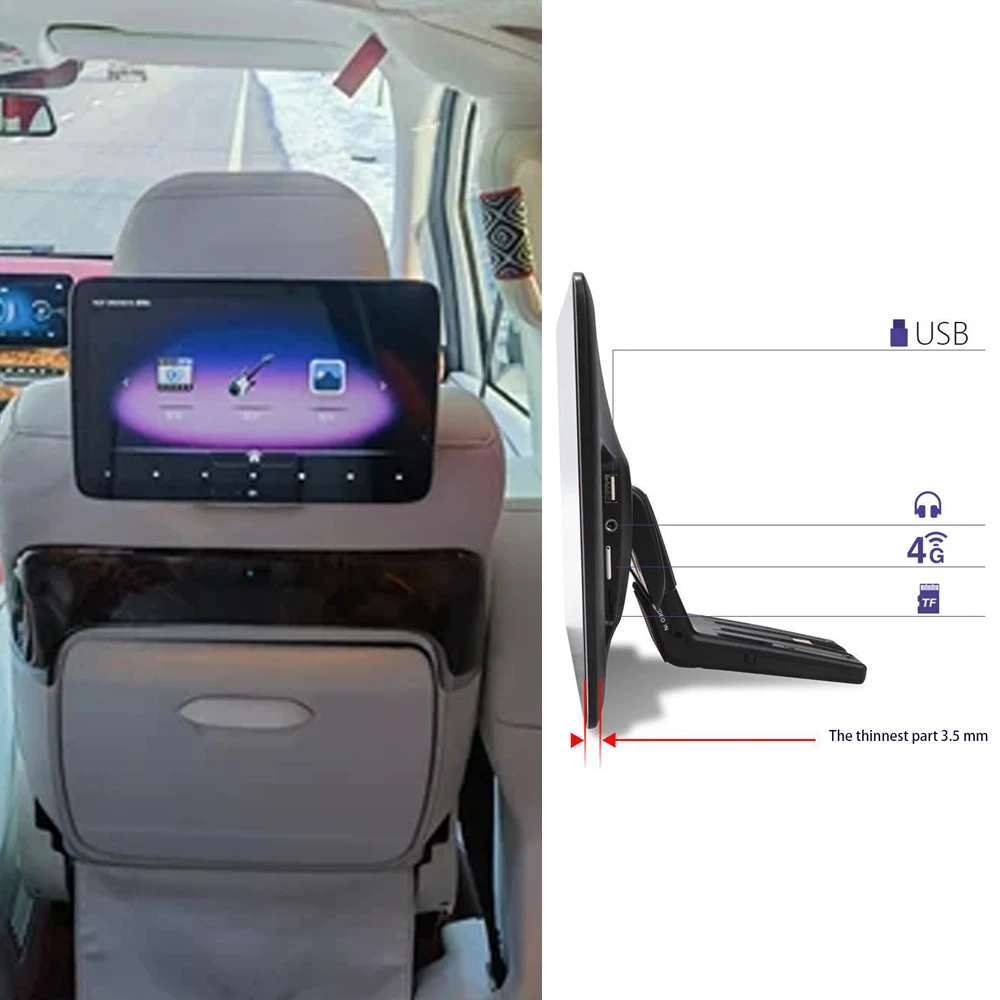 13.3 Inch Car Rear Seat Entertainment Screen WIFI 4K Video Android 12 Car Headrest Monitor for Mercedes V260 W447 Plug and Play