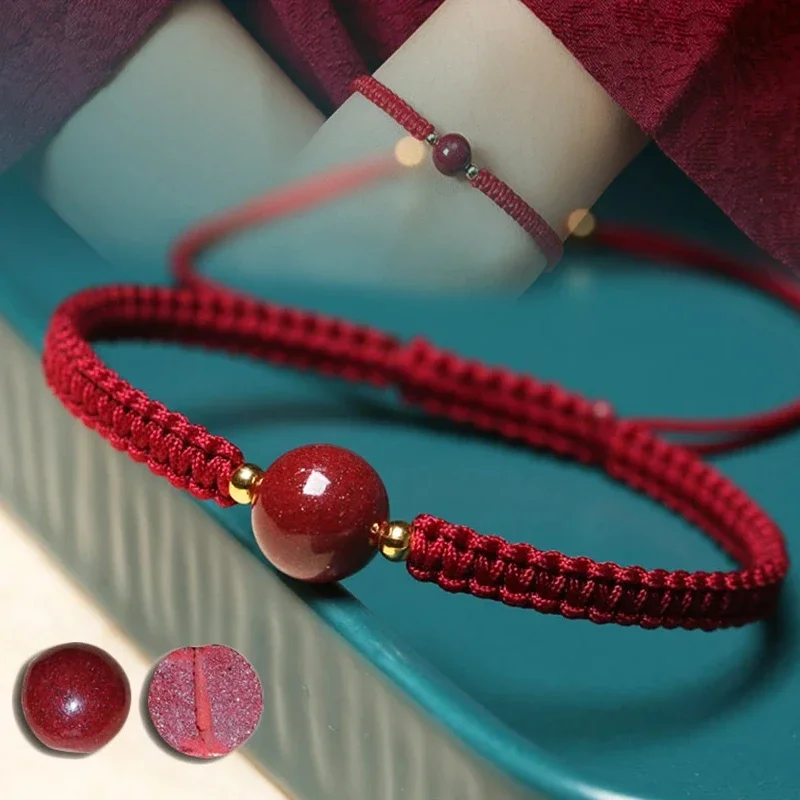 Natural Raw Ore Cinnabar Lucky Red Rope Amulet Simple Hand-woven Couple Bracelet of Year of The Birth Exquisite Birthday Gift