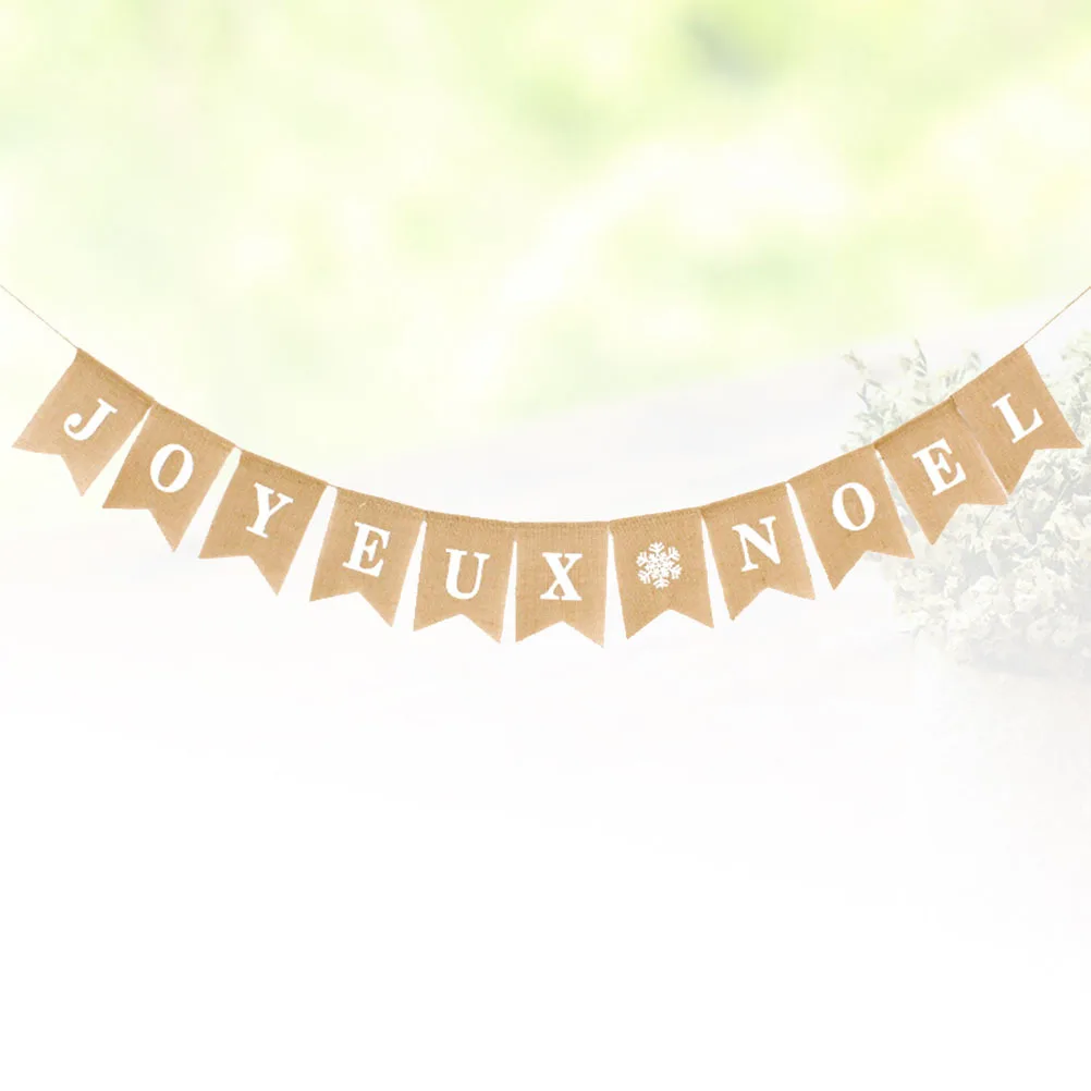 

Burlap Triangle Bunting Flags White Snowflake Letter Print Linen Christmas Party Decoration Garland For Fireplace Wall