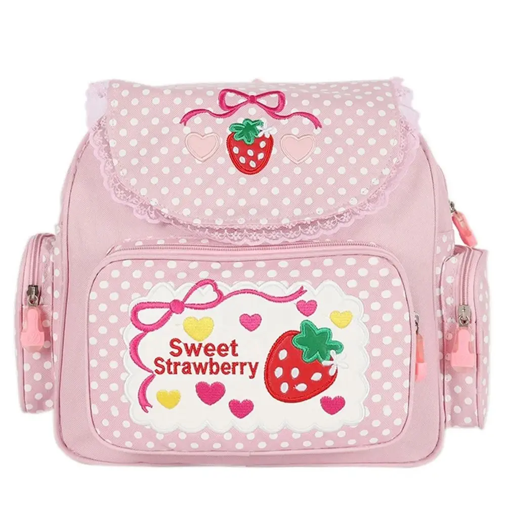 Bordado morango saco de escola multi-bolso pontos menina mochila kawaii grande capacidade estudante saco de viagem