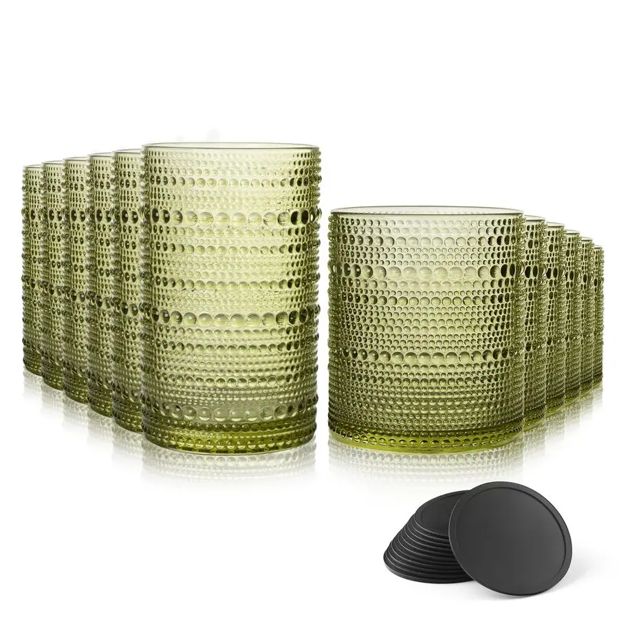 

Набор стаканов для питья из 12 штук, винтажная стеклянная посуда, старомодные стаканы, 6 стаканов для питья Highball Bubble, 15 унций, 6 чашек Rocks