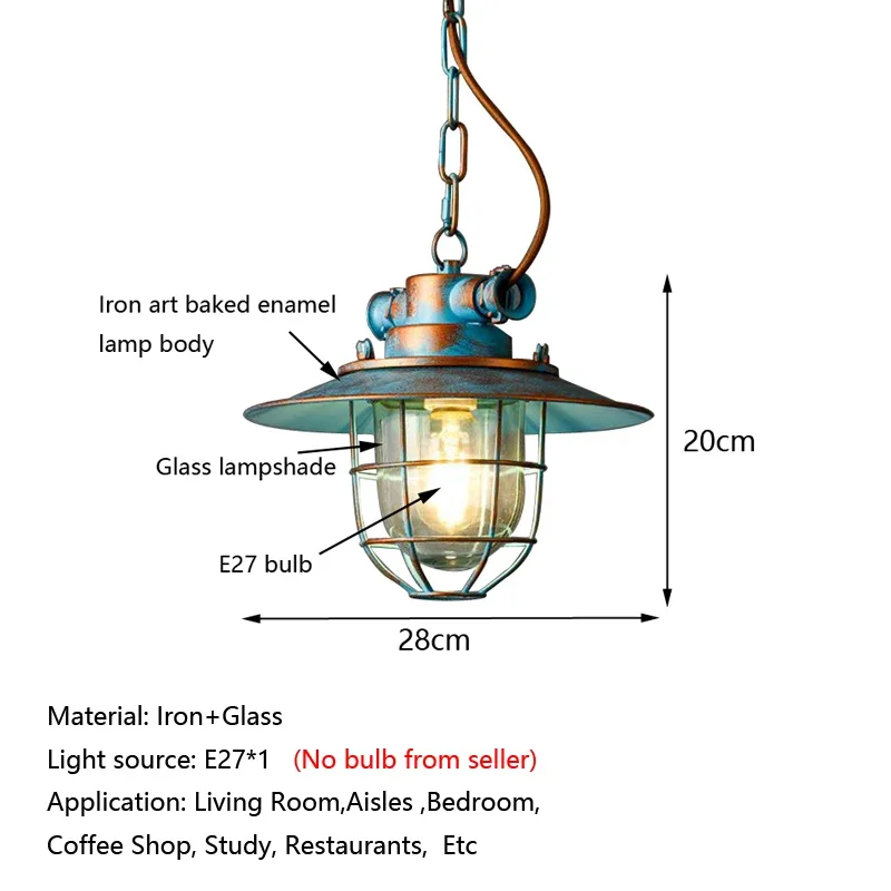 Vintage Glass Chandelier Loft American Waterproof Pendant Lamp Chain Metal Cage Retro Industrial Kitchen Droplight view 5