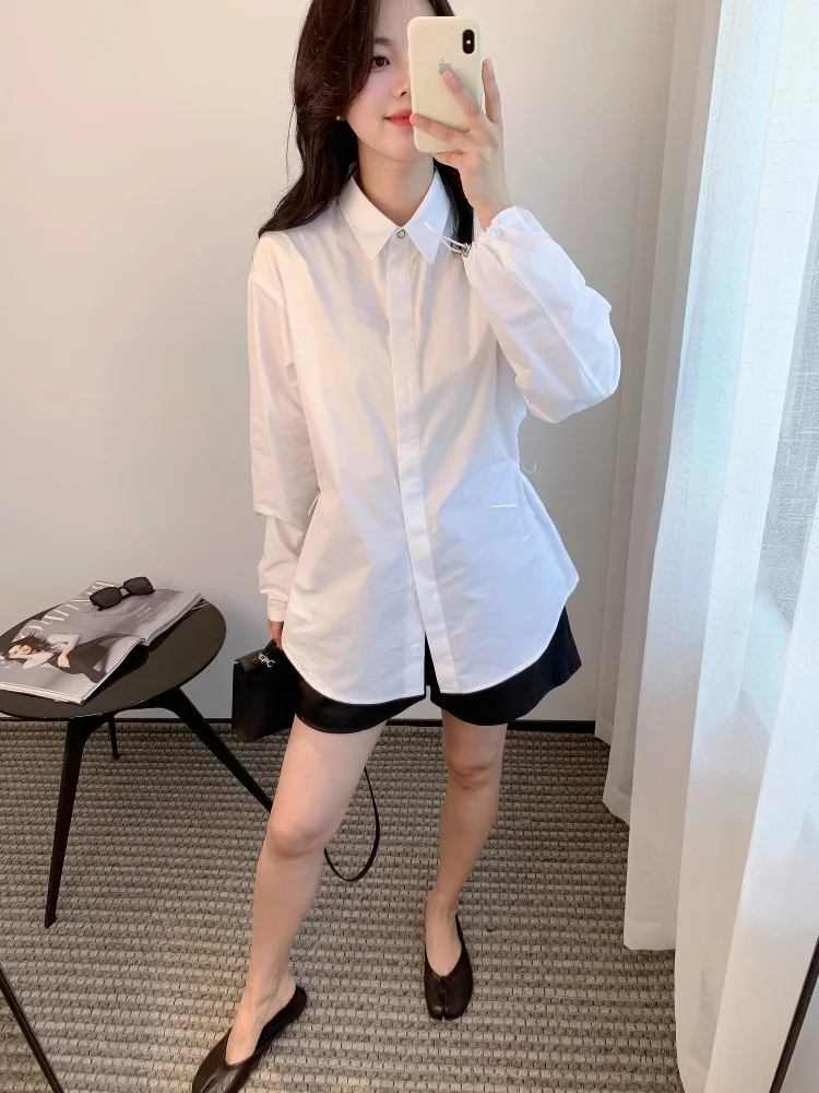 

Slimming Pure Cotton Long Sleeve Shirt Women's Loose Style Casual Fashion Bone Frame Design Spring New Arrival Top