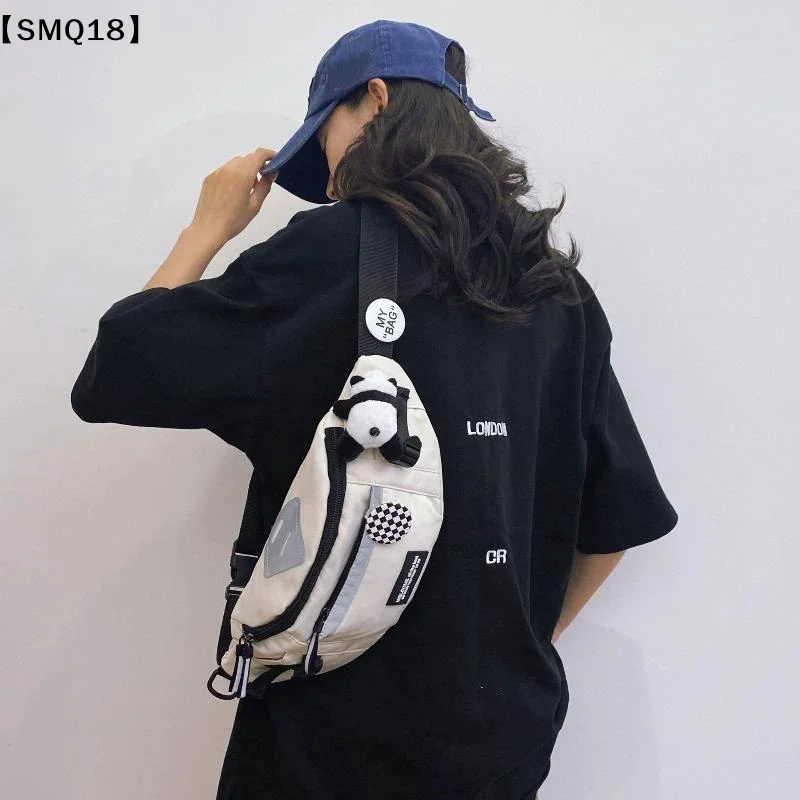 Cute Canvas Sling Chest Bag Multi Pockets For Daily Use School Shopping Short Trips No Pendant【SMQ】