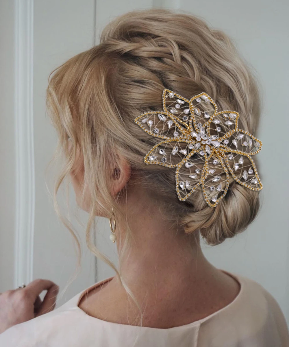 Hair Clips Women Headdress Bride Flowers Style Golden/Silver Wedding Hair Flower Bridal Hair Pins Guest Wedding Hair Accessories