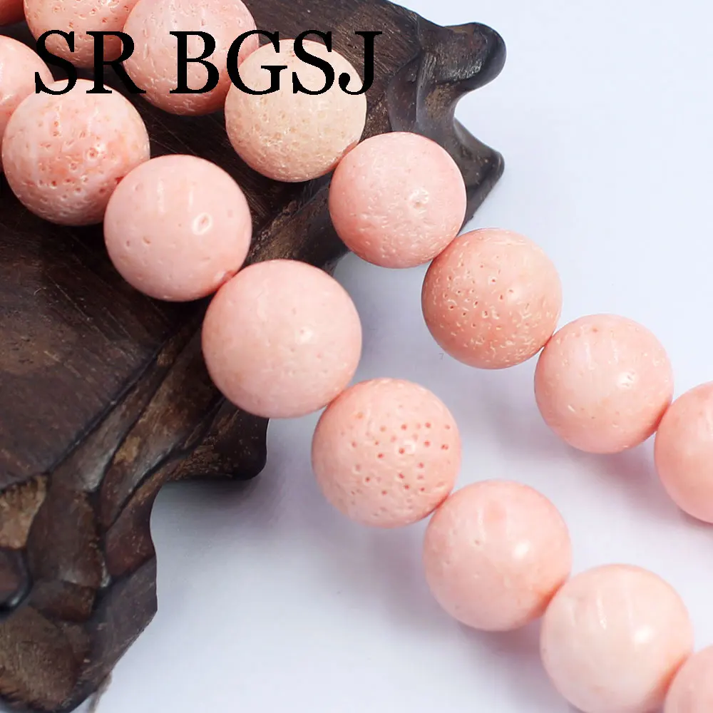 

15-17mm 15" Punk Light Pink Small Round Shape Natural Sea Bamboo Coral Jewelry Making Large Beads