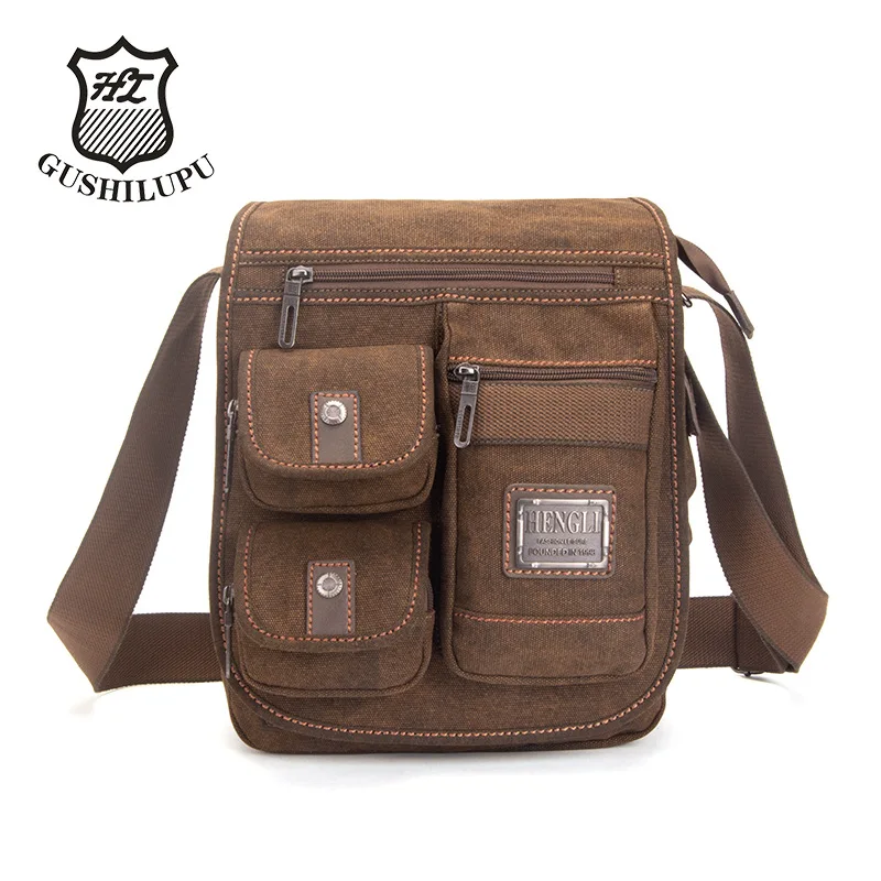 

Wear-resistant waterproof men's shoulder bag canvas stitching multi-pocket large capacity travel diagonal span backpack