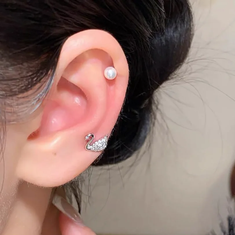 2pcs Sweet Cute Little Zircon Swan Stud Earrings for Woman Girls Simple New Fashion Piercing Jewelry Aretes De Mujer Party Gift