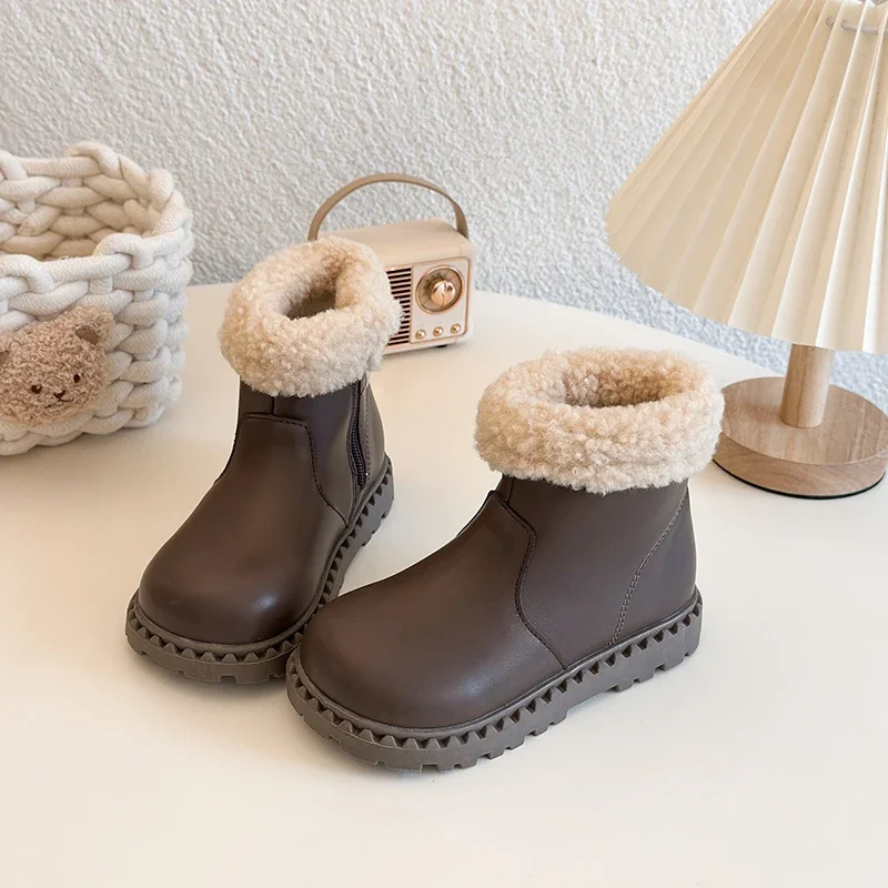 

Winter New Children's Classic Cotton Boots Fashion Toddlers Causal Ankle Boots for Girls Zipper Warm Kids Platform Plush Boots