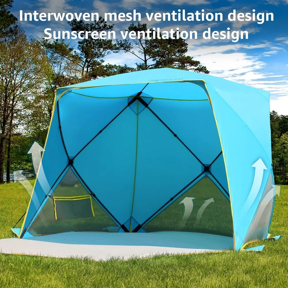 Tente de plage pop-up, abri solaire portable, protection UV UPF50 +, pour 4 hypothèques, sol extensible pour pêche, randonnée, camping, wat