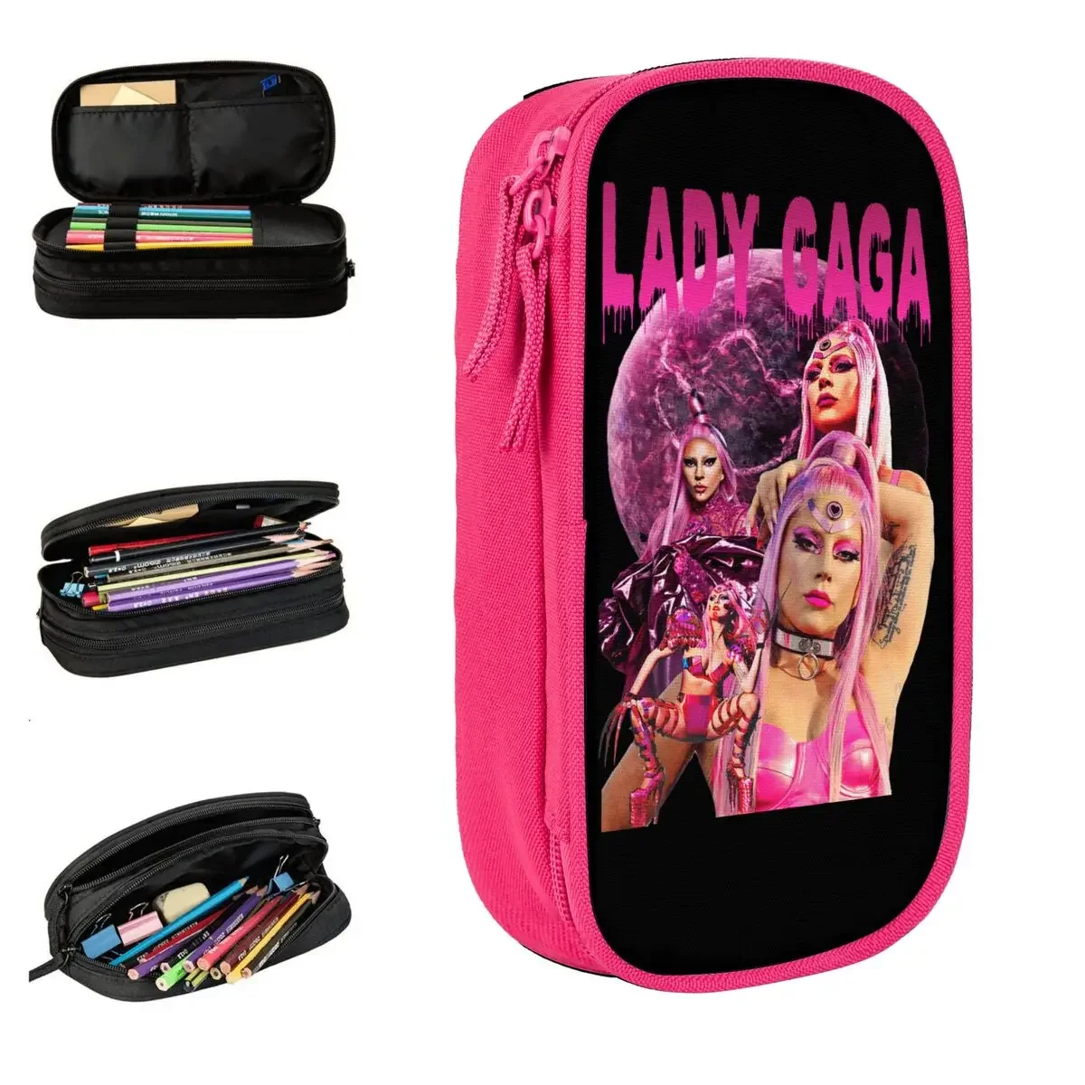 Fashion Lady Gaga Pencil Case Pencilcases Pen Holder for Girl Boy Large Storage Bag Office Zipper Stationery