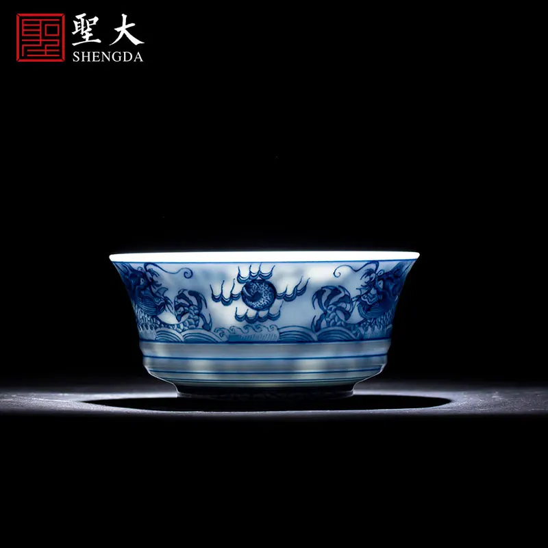 |white full cup sample tea cup hand-painted ceramic kung fu wulong lines master cup of jingdezhen tea service by hand