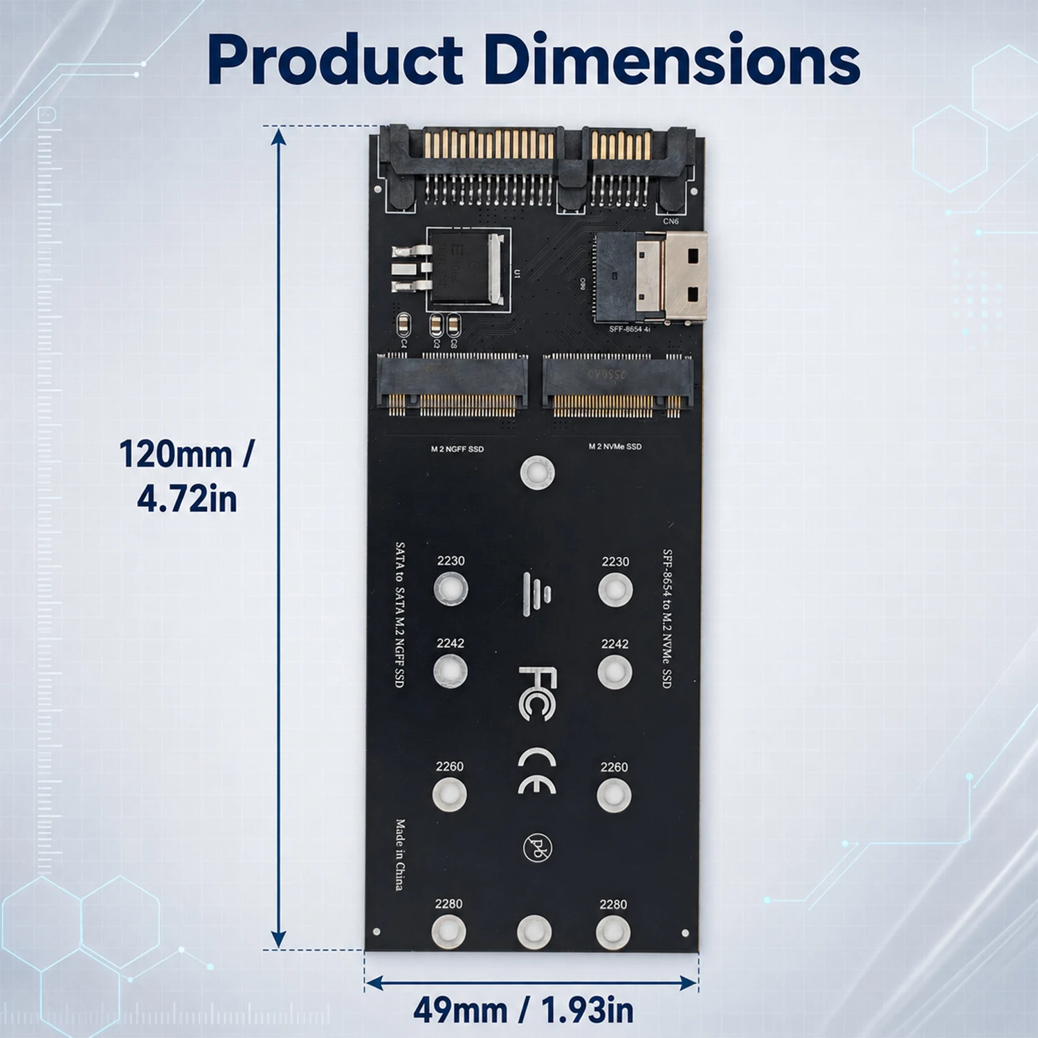 Dual M.2 NVMe SATA SSD Adapterkarte SFF-8654 4i PCIe 3.0 4.0 Speichererweiterungsplatine für Server, Workstation und Computer