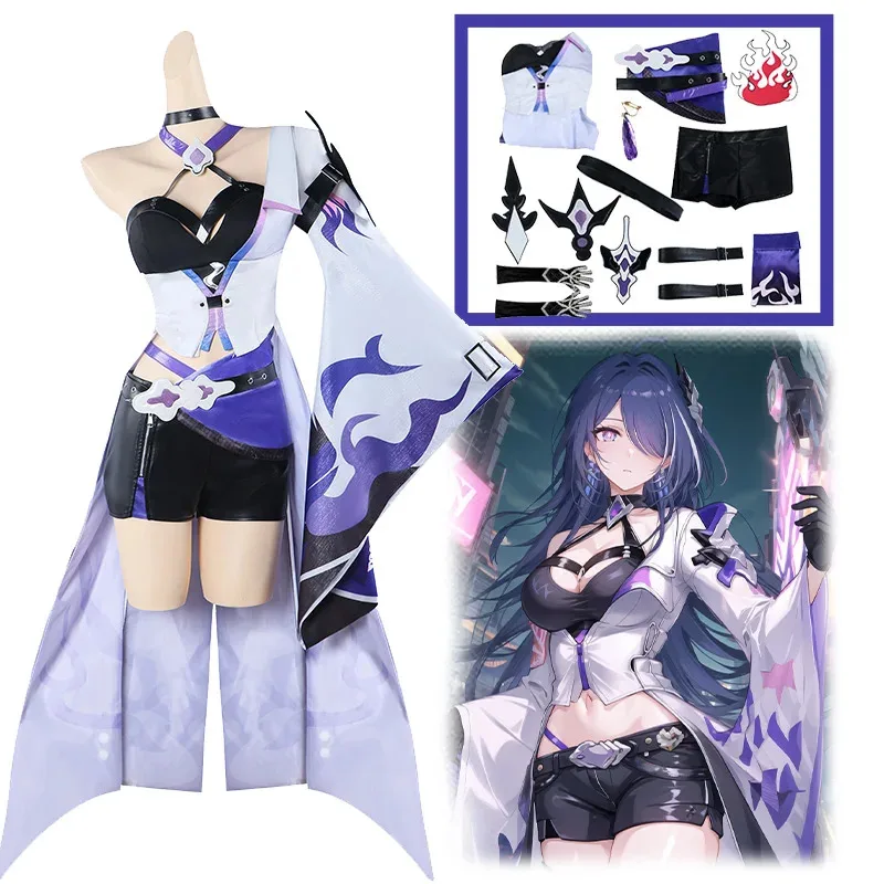 

New 2025 AA Game Honkai Star Rail Acheron Cosplay Costume Dress Wig Shoes Full Set Women Role Play Carnival ★★★