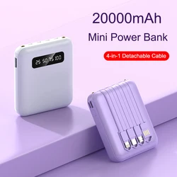 20000mAh Portable Power Bank With Cable LED Digital External Battery Pack for iPhone 16 Xiaomi Samsung S24 Huawei Mini Powerbank