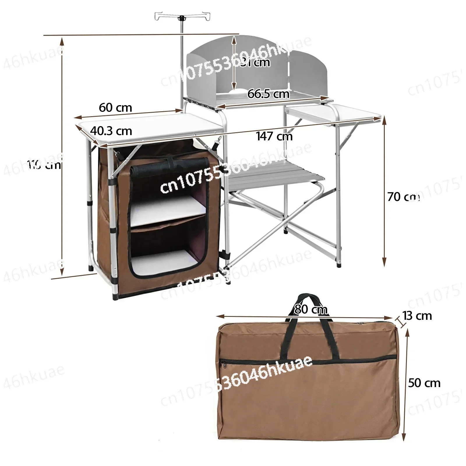 Outdoor Camping Mobile Kitchen Aluminum Alloy Folding Table With Cloth Cabinet Silver White Combination Outdoor Portable Table