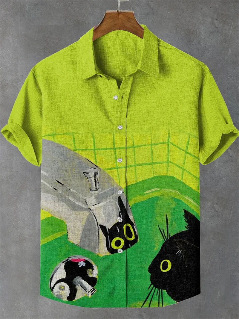 Men's short sleeved dog print social shirt fresh Hawaiian fashion elegant classic shirt view 5
