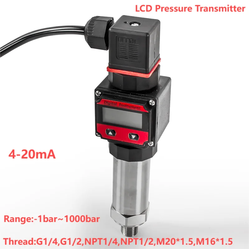 4-20mA LCD Hersman Pressure Sensor Transmitter -1bar to 1bar 0-1bar 10bar 500bar Range G1/4 G1/2 NPT1/4 LCD Pressure Sensor