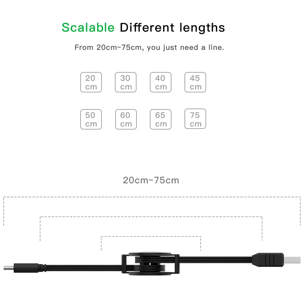 Nku USB A To Type C Portable Charge Data Line Retractable Type-C Charging Telescopic Cable for Samsung S8 Huawei Xiaomi Phone