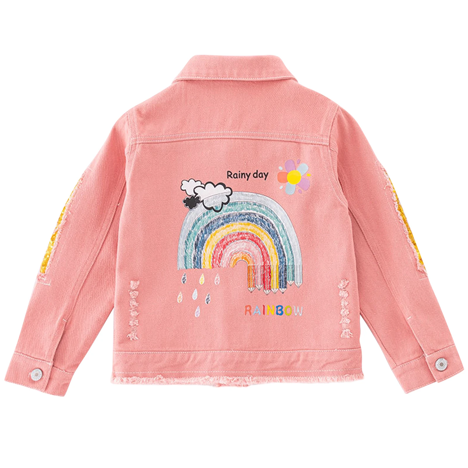 Sweet Girls' Denim Jacket,Casual Pattern Embroidery Cowboy Coat,Children's Transition Jean Coat,Cute Kids Casual Princess Coat