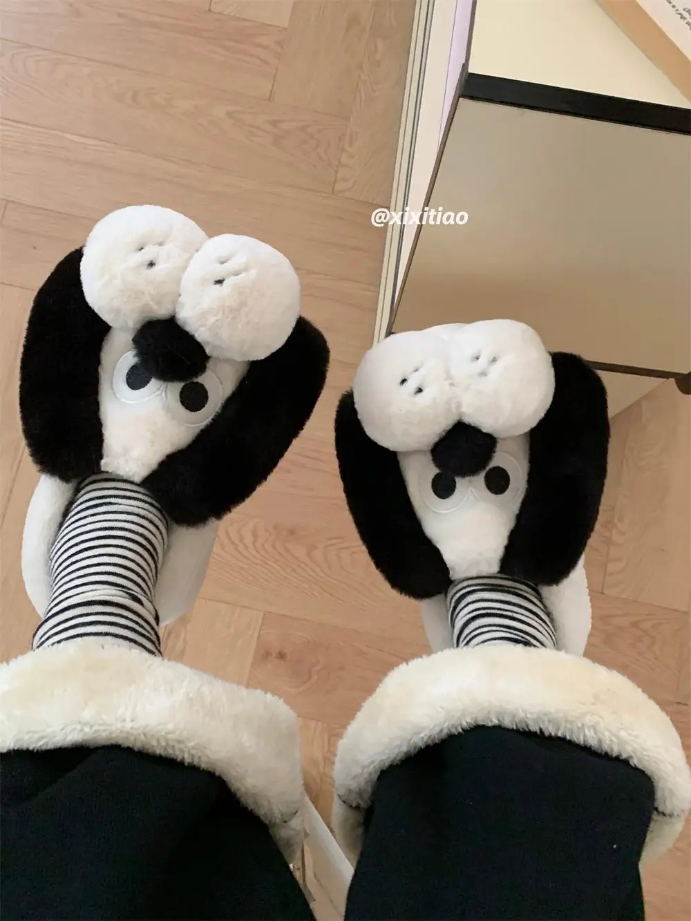 

Man Women Cute Dog Couple Plush Home Slippers Soft Sole Anti Slip And Warm Winter Indoor Household Cotton Slippers For Couples