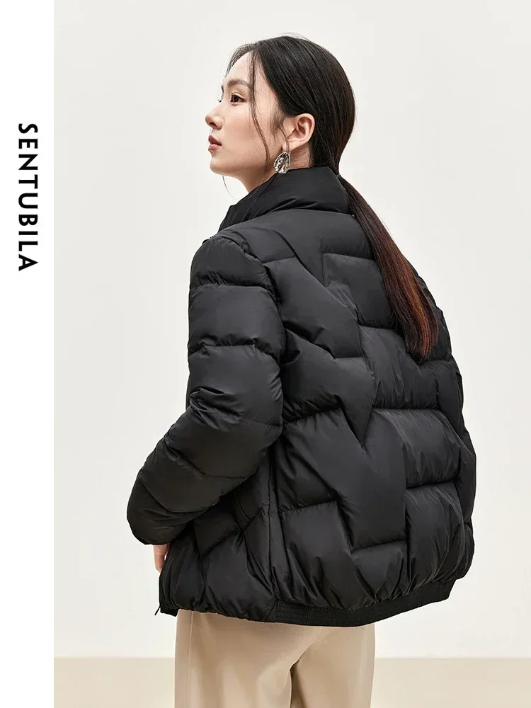 SENTUBILA Short Down Coat Women Puffer Jackets 2024 Winter Duck Down Stand Neck Zipper Warm Outerwear Woman Clothes W44Y56637