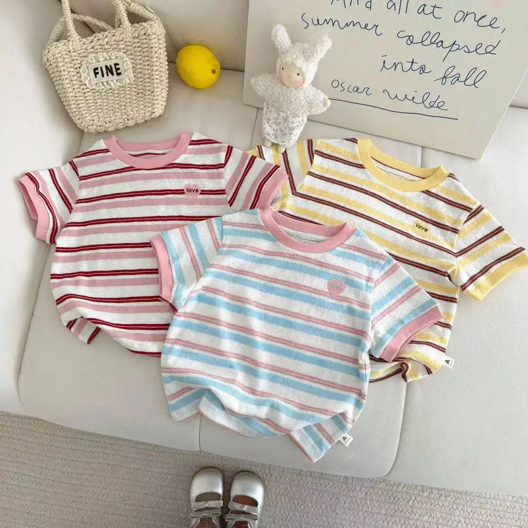 

Girls' Short Sleeved T-shirt Summer Children's Korean Striped Half Sleeve Bottom Shirt Fashion All-match